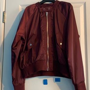 Burgundy satin bomber jacket